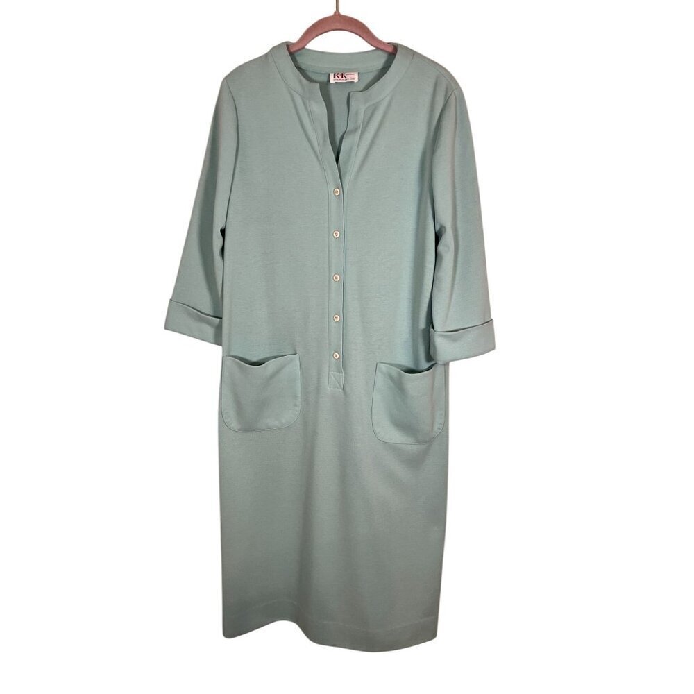Retro Shirt Dress 14 Green Lagenlook Union Boho Western‎ Classic Chic Mod 80s